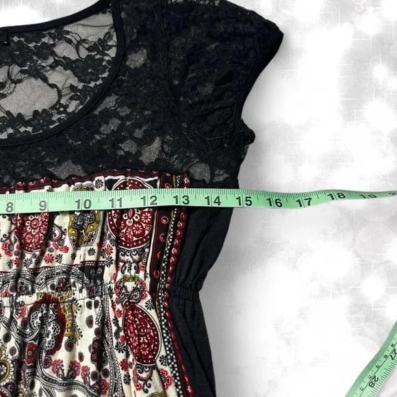 Alt Style Y2K Goth Black Lace Paisley Babydoll Top - Picture 4 of 6